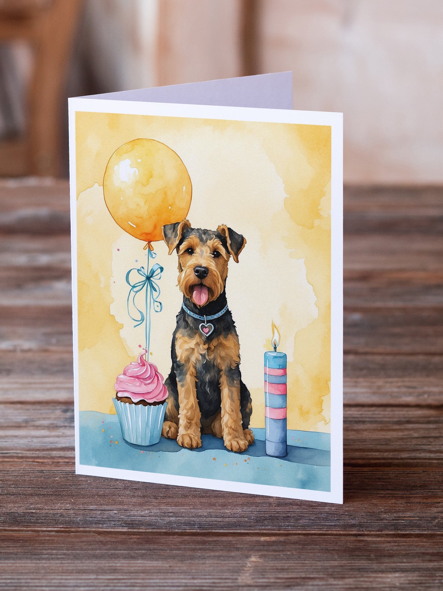 Airedale Terrier Happy Birthday Greeting Cards Pack of 8 Blank Cards with Envelopes Whimsical A7 Size 5x7