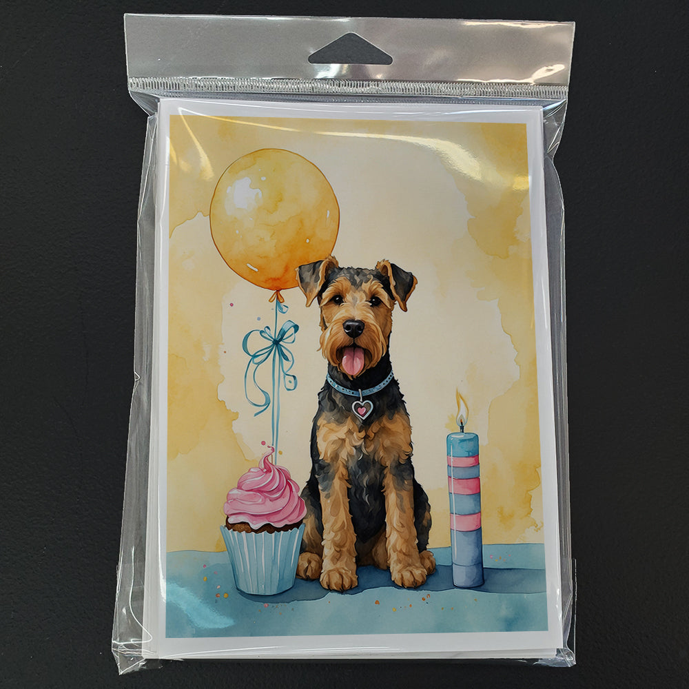 Airedale Terrier Happy Birthday Greeting Cards Pack of 8 Blank Cards with Envelopes Whimsical A7 Size 5x7