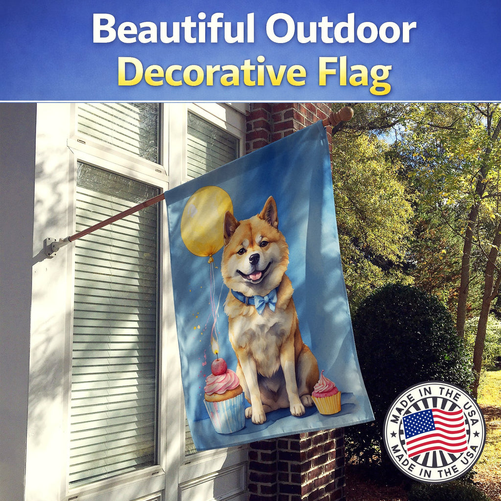 Akita Happy Birthday House Flag 28x40 Porch Sleeve Pole Decorative Outside Yard Banner Artwork Wall Hanging, Polyester