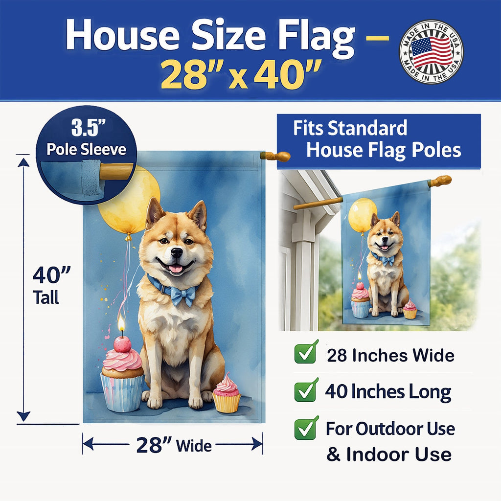 Akita Happy Birthday House Flag 28x40 Porch Sleeve Pole Decorative Outside Yard Banner Artwork Wall Hanging, Polyester