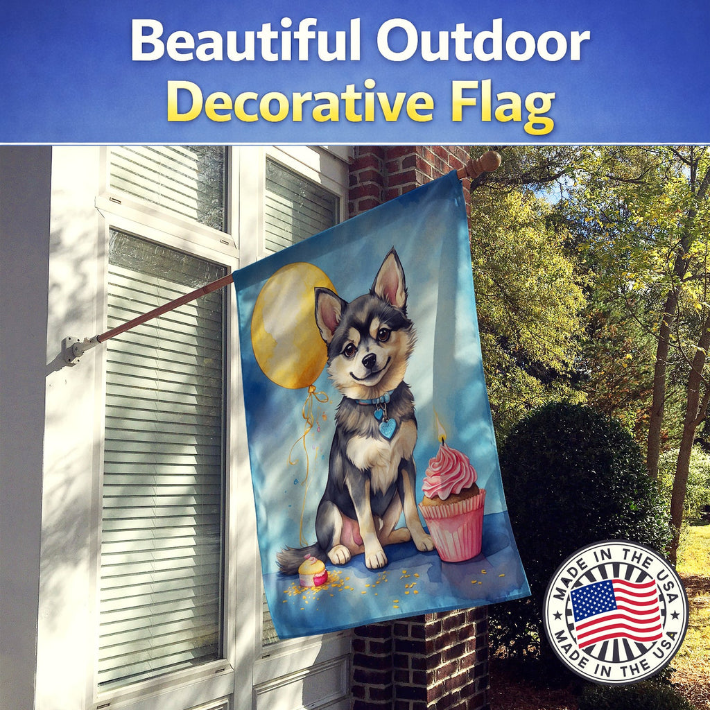 Alaskan Klee Kai Happy Birthday House Flag 28x40 Porch Sleeve Pole Decorative Outside Yard Banner Artwork Wall Hanging, Polyester