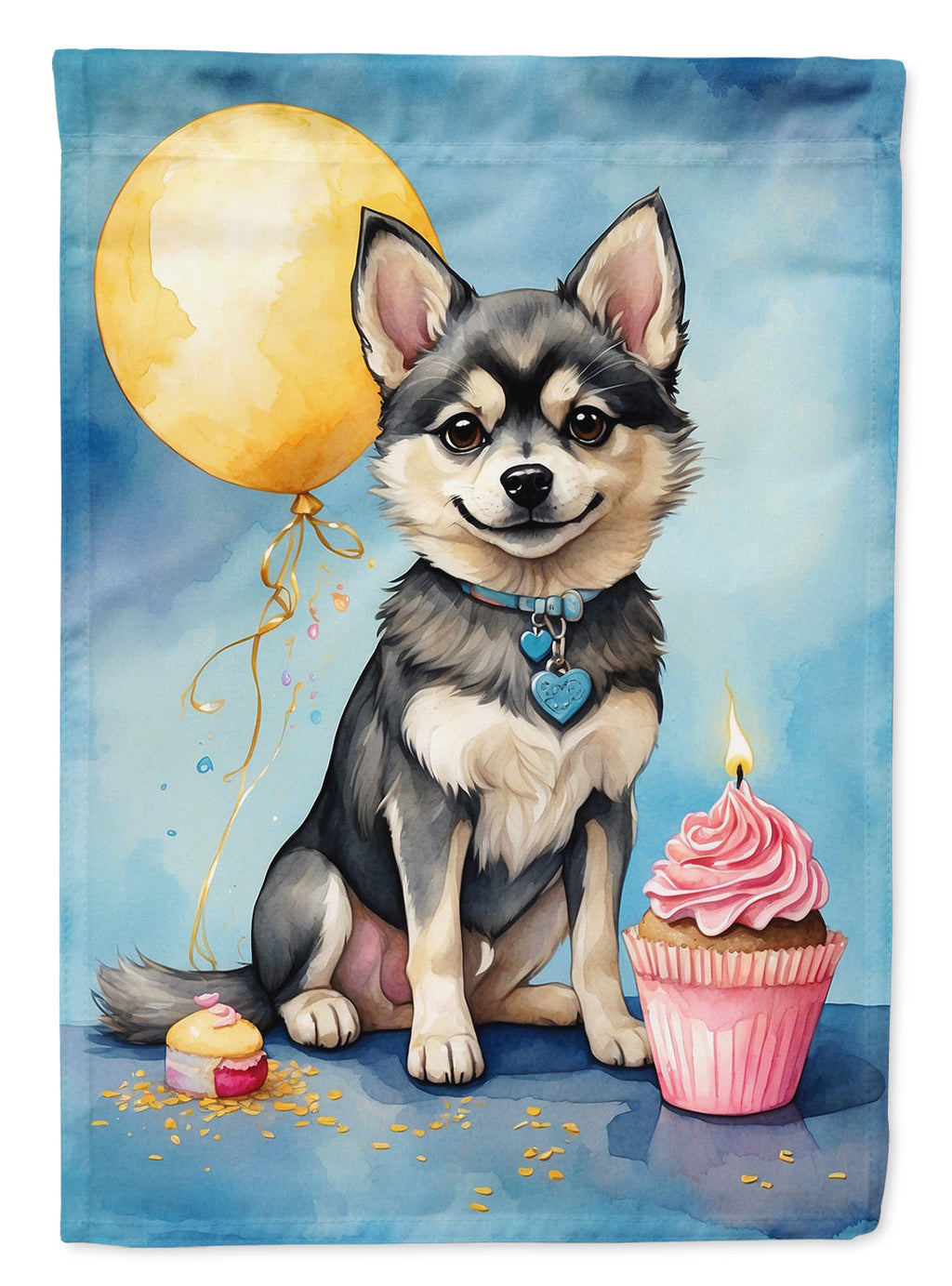 Alaskan Klee Kai Happy Birthday House Flag 28x40 Porch Sleeve Pole Decorative Outside Yard Banner Artwork Wall Hanging, Polyester