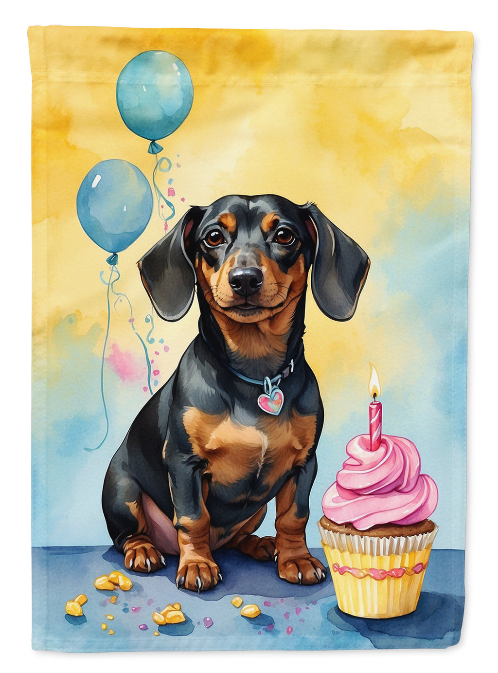 Dachshund Happy Birthday House Flag 28x40 Porch Sleeve Pole Decorative Outside Yard Banner Artwork Wall Hanging, Polyester