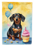 Dachshund Happy Birthday House Flag 28x40 Porch Sleeve Pole Decorative Outside Yard Banner Artwork Wall Hanging, Polyester