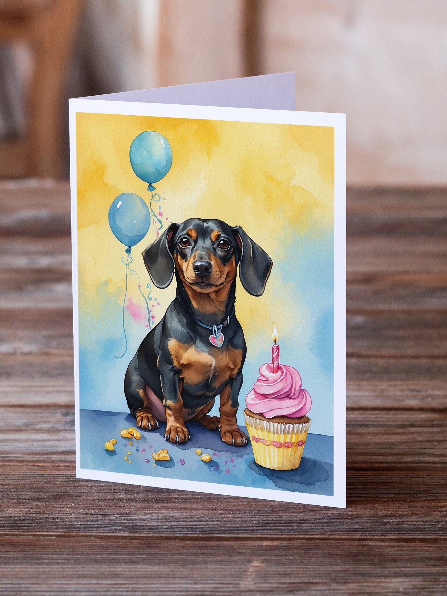 Dachshund Happy Birthday Greeting Cards Pack of 8 Blank Cards with Envelopes Whimsical A7 Size 5x7