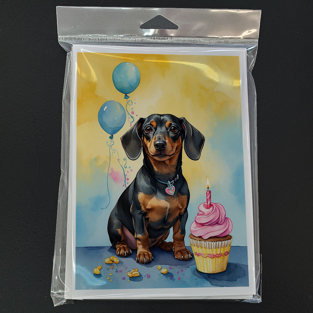 Dachshund Happy Birthday Greeting Cards Pack of 8 Blank Cards with Envelopes Whimsical A7 Size 5x7