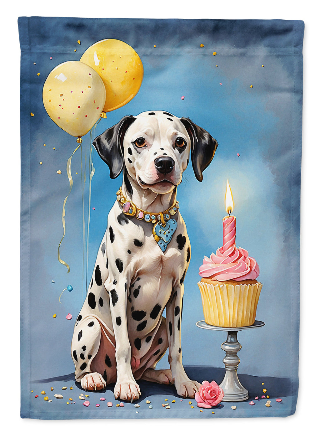 Dalmatian Happy Birthday House Flag 28x40 Porch Sleeve Pole Decorative Outside Yard Banner Artwork Wall Hanging, Polyester