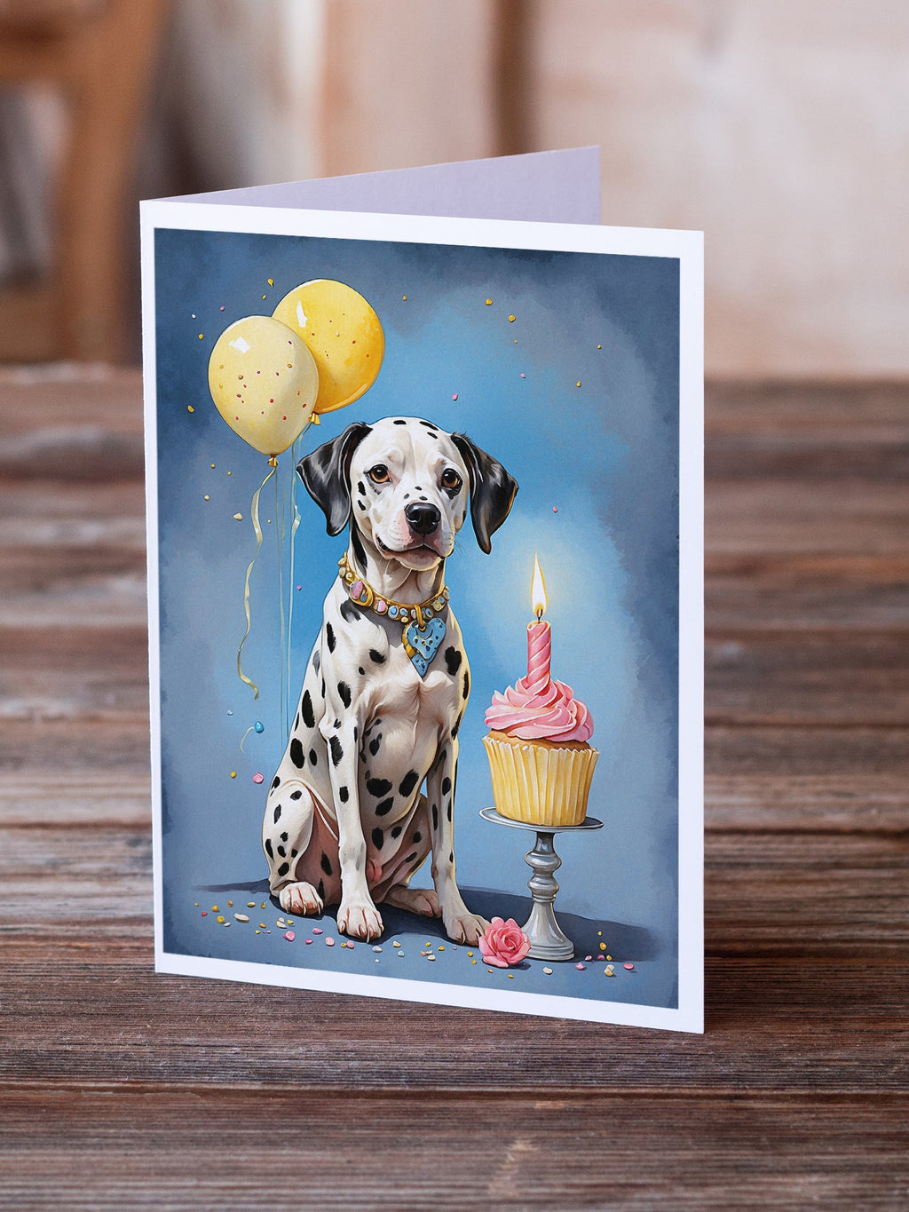 Dalmatian Happy Birthday Greeting Cards Pack of 8 Blank Cards with Envelopes Whimsical A7 Size 5x7