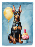Doberman Pinscher Happy Birthday House Flag 28x40 Porch Sleeve Pole Decorative Outside Yard Banner Artwork Wall Hanging, Polyester