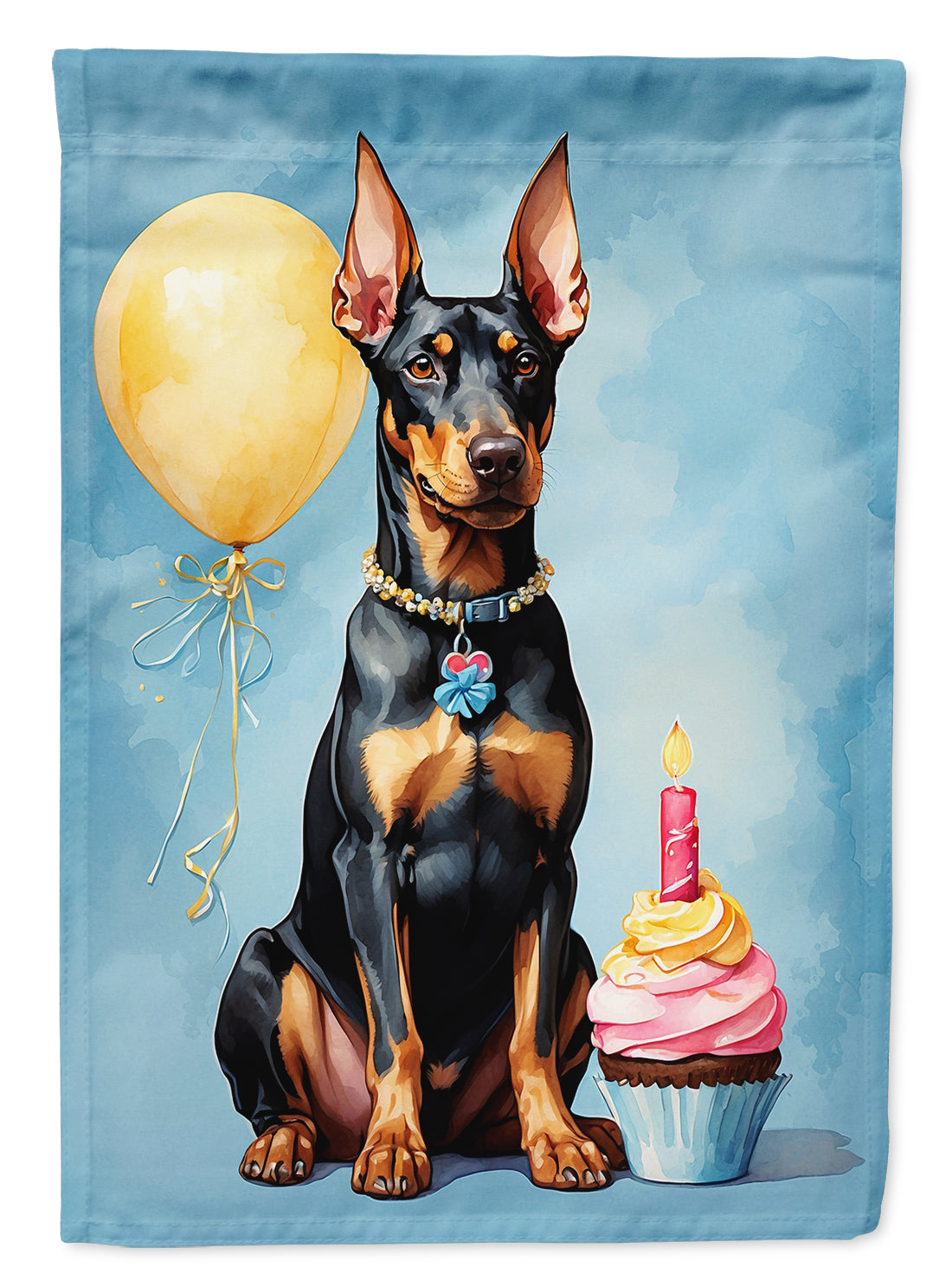 Doberman Pinscher Happy Birthday House Flag 28x40 Porch Sleeve Pole Decorative Outside Yard Banner Artwork Wall Hanging, Polyester
