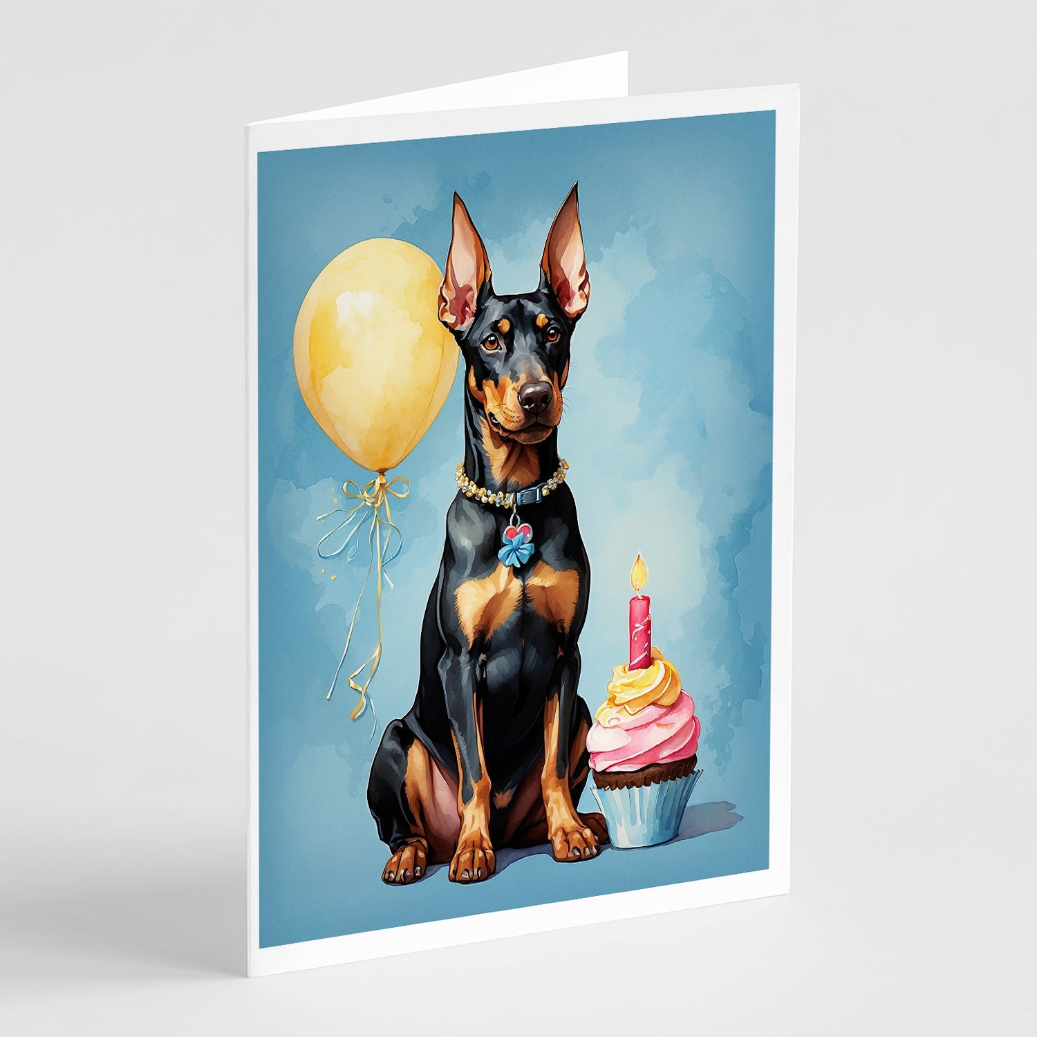 Doberman Pinscher Happy Birthday Greeting Cards Pack of 8 Blank Cards with Envelopes Whimsical A7 Size 5x7