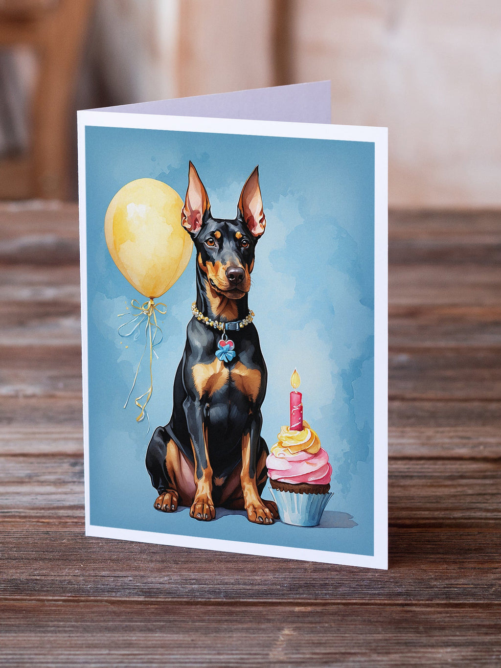 Doberman Pinscher Happy Birthday Greeting Cards Pack of 8 Blank Cards with Envelopes Whimsical A7 Size 5x7