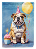 English Bulldog Happy Birthday House Flag 28x40 Porch Sleeve Pole Decorative Outside Yard Banner Artwork Wall Hanging, Polyester