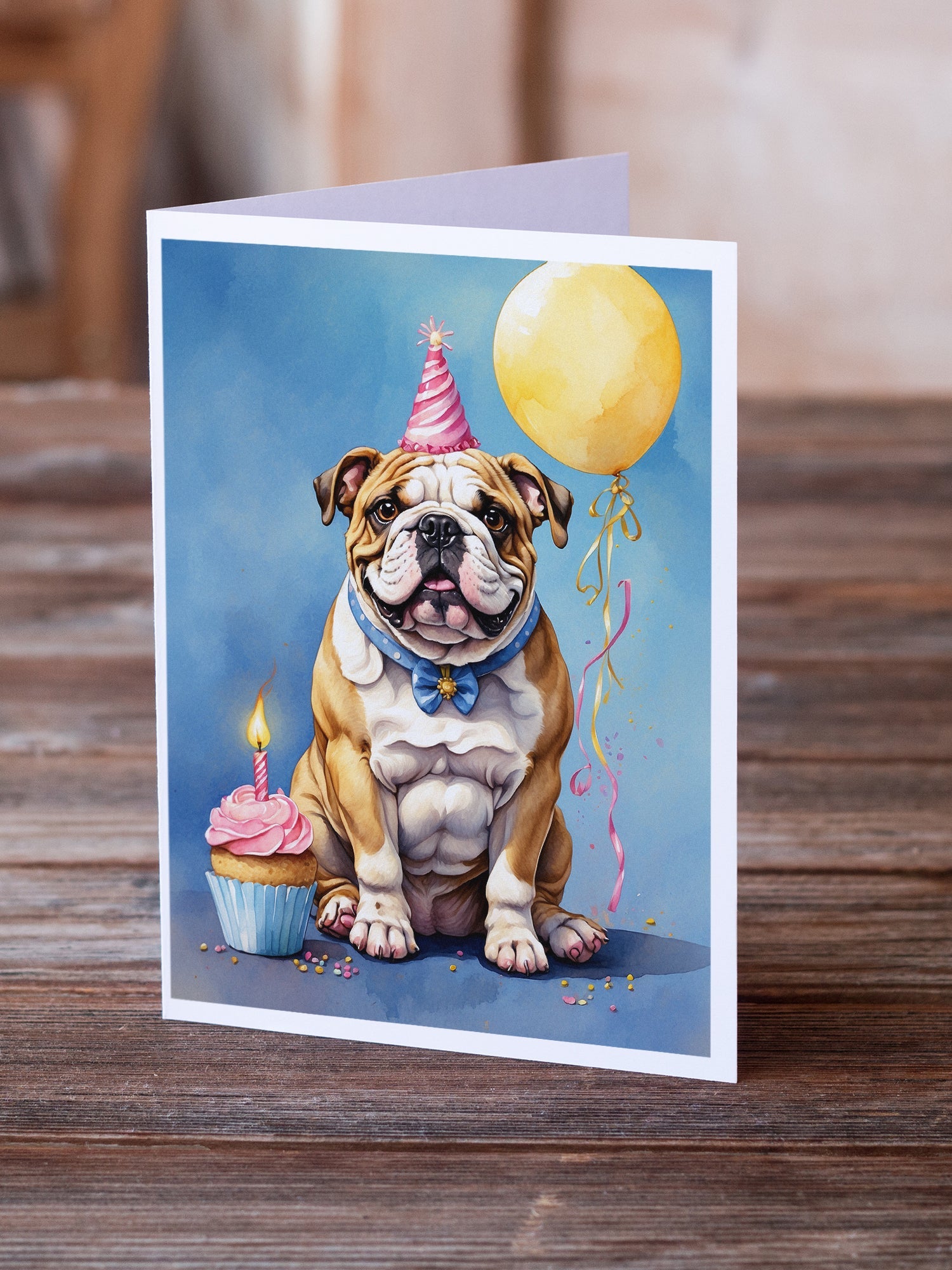 English Bulldog Happy Birthday Greeting Cards Pack of 8 Blank Cards with Envelopes Whimsical A7 Size 5x7