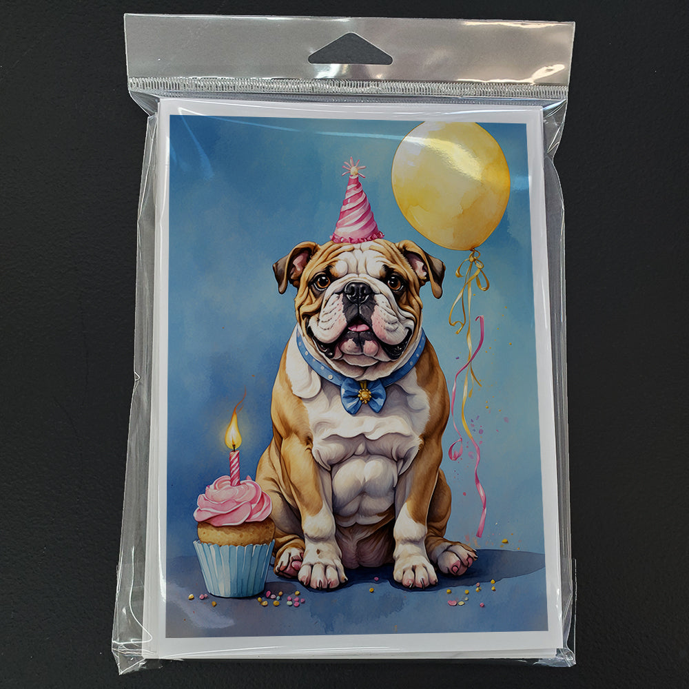 English Bulldog Happy Birthday Greeting Cards Pack of 8 Blank Cards with Envelopes Whimsical A7 Size 5x7