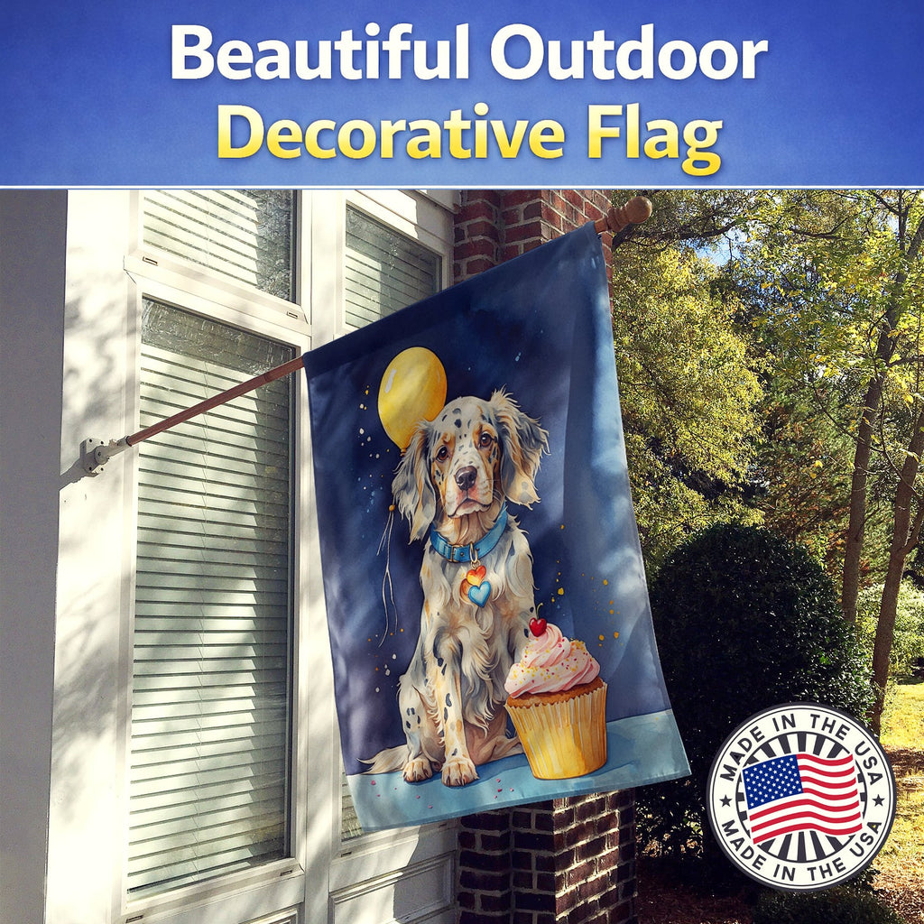 English Setter Happy Birthday House Flag 28x40 Porch Sleeve Pole Decorative Outside Yard Banner Artwork Wall Hanging, Polyester