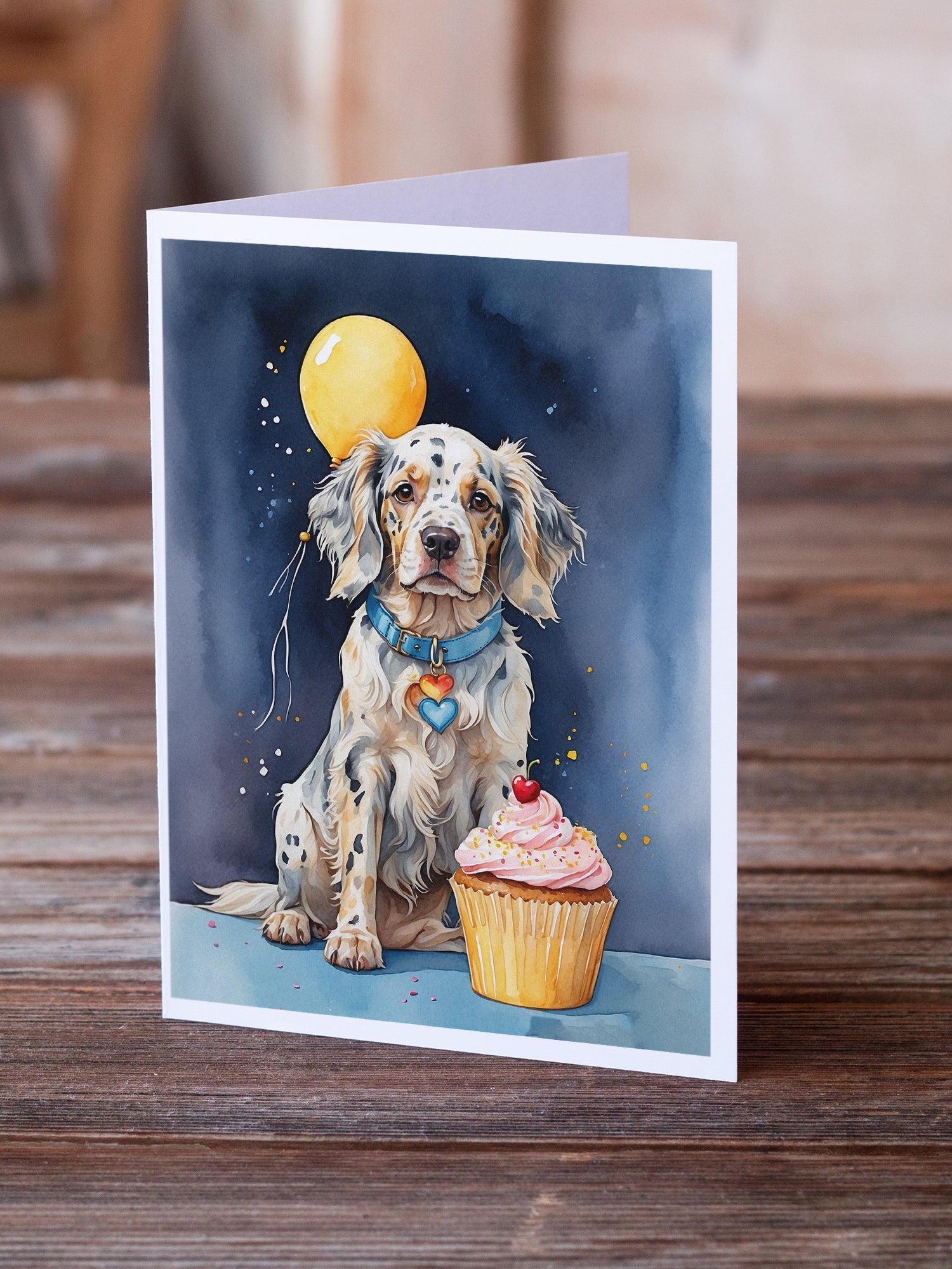 English Setter Happy Birthday Greeting Cards Pack of 8 Blank Cards with Envelopes Whimsical A7 Size 5x7