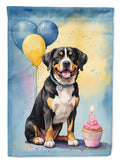 Entlebucher Mountain Dog Happy Birthday House Flag 28x40 Porch Sleeve Pole Decorative Outside Yard Banner Artwork Wall Hanging, Polyester