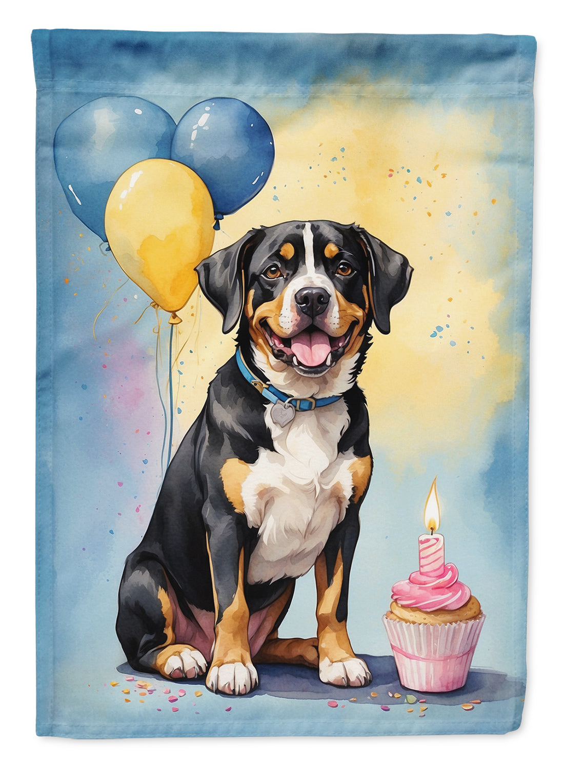 Entlebucher Mountain Dog Happy Birthday House Flag 28x40 Porch Sleeve Pole Decorative Outside Yard Banner Artwork Wall Hanging, Polyester