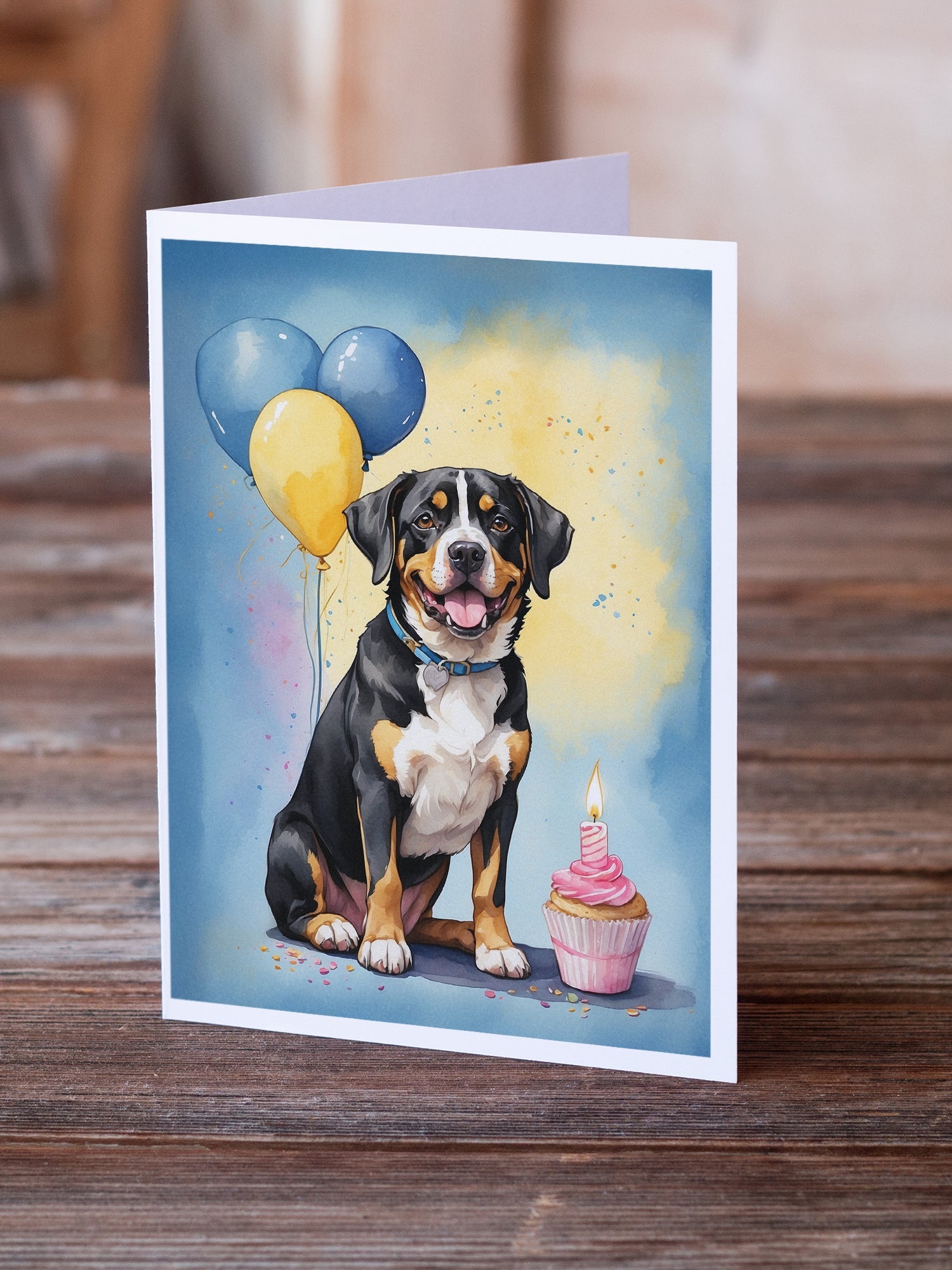 Entlebucher Mountain Dog Happy Birthday Greeting Cards Pack of 8 Blank Cards with Envelopes Whimsical A7 Size 5x7
