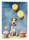 Fox Terrier Happy Birthday House Flag 28x40 Porch Sleeve Pole Decorative Outside Yard Banner Artwork Wall Hanging, Polyester