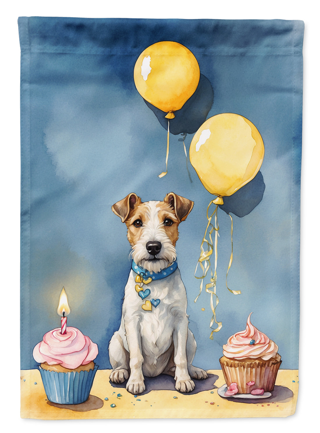 Fox Terrier Happy Birthday House Flag 28x40 Porch Sleeve Pole Decorative Outside Yard Banner Artwork Wall Hanging, Polyester