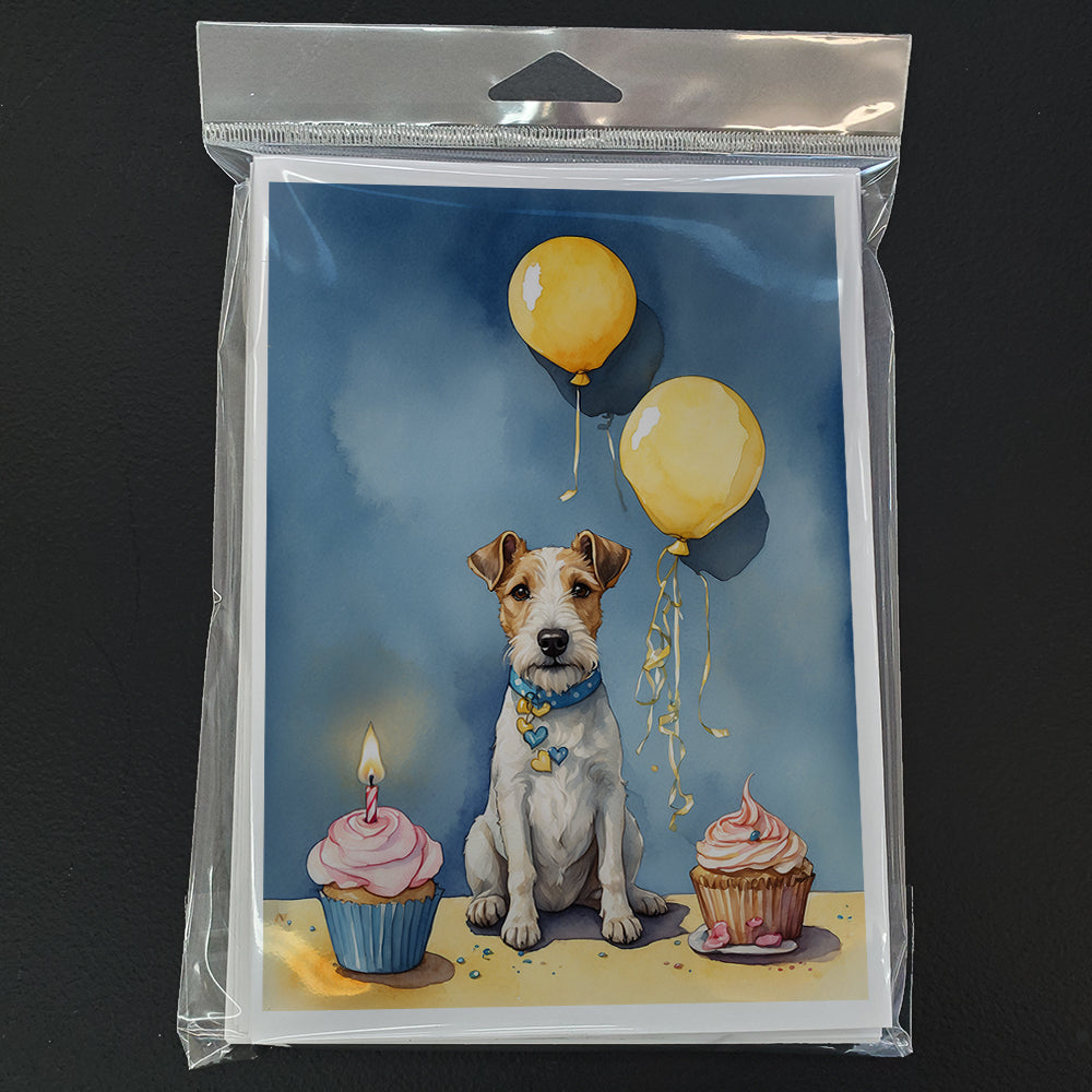 Fox Terrier Happy Birthday Greeting Cards Pack of 8 Blank Cards with Envelopes Whimsical A7 Size 5x7