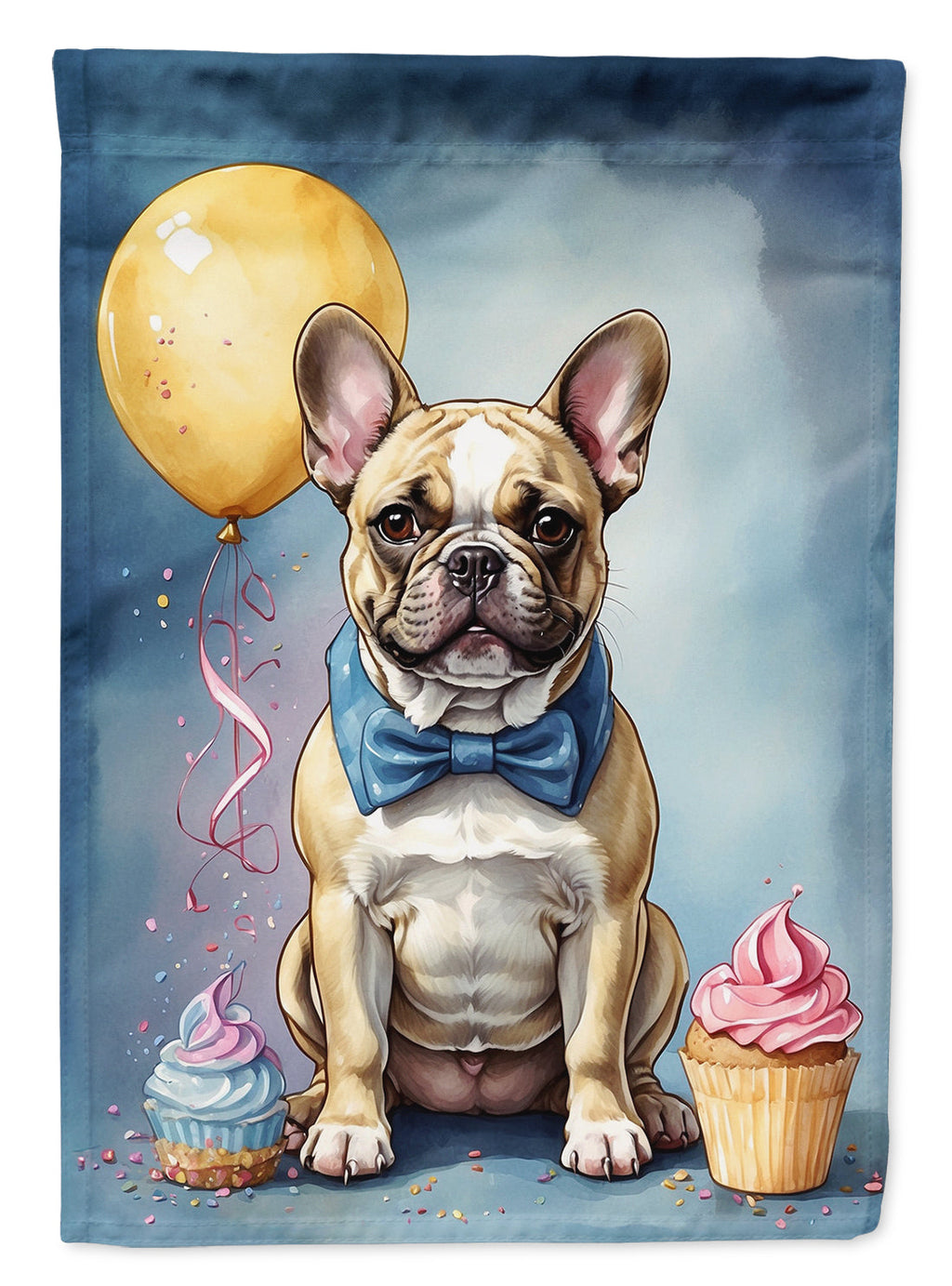 French Bulldog Happy Birthday House Flag 28x40 Porch Sleeve Pole Decorative Outside Yard Banner Artwork Wall Hanging, Polyester