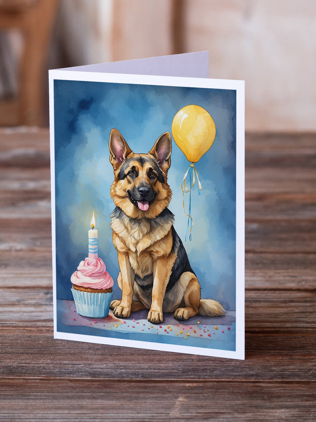 German Shepherd Happy Birthday Greeting Cards Pack of 8 Blank Cards with Envelopes Whimsical A7 Size 5x7