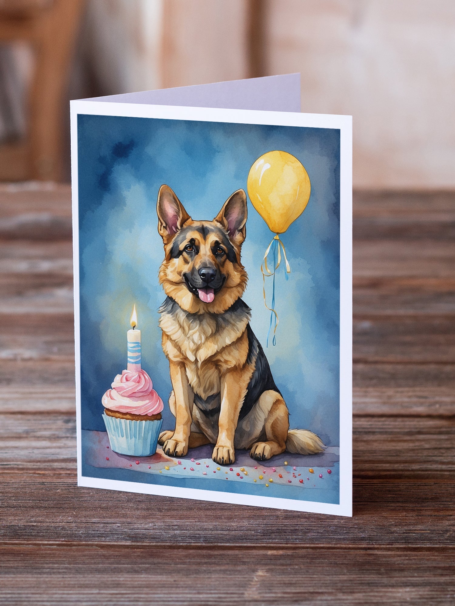 German Shepherd Happy Birthday Greeting Cards Pack of 8 Blank Cards with Envelopes Whimsical A7 Size 5x7