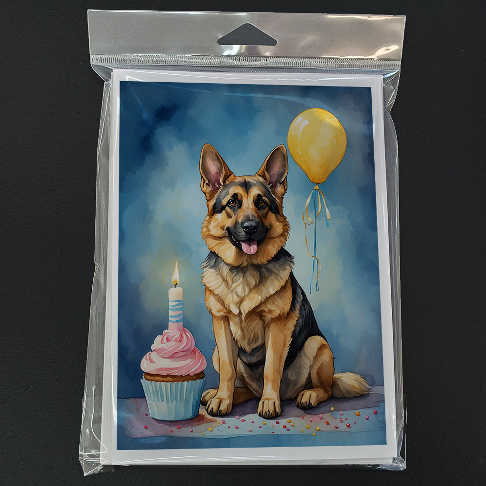 German Shepherd Happy Birthday Greeting Cards Pack of 8 Blank Cards with Envelopes Whimsical A7 Size 5x7