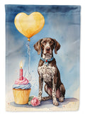 German Shorthaired Pointer Happy Birthday House Flag 28x40 Porch Sleeve Pole Decorative Outside Yard Banner Artwork Wall Hanging, Polyester