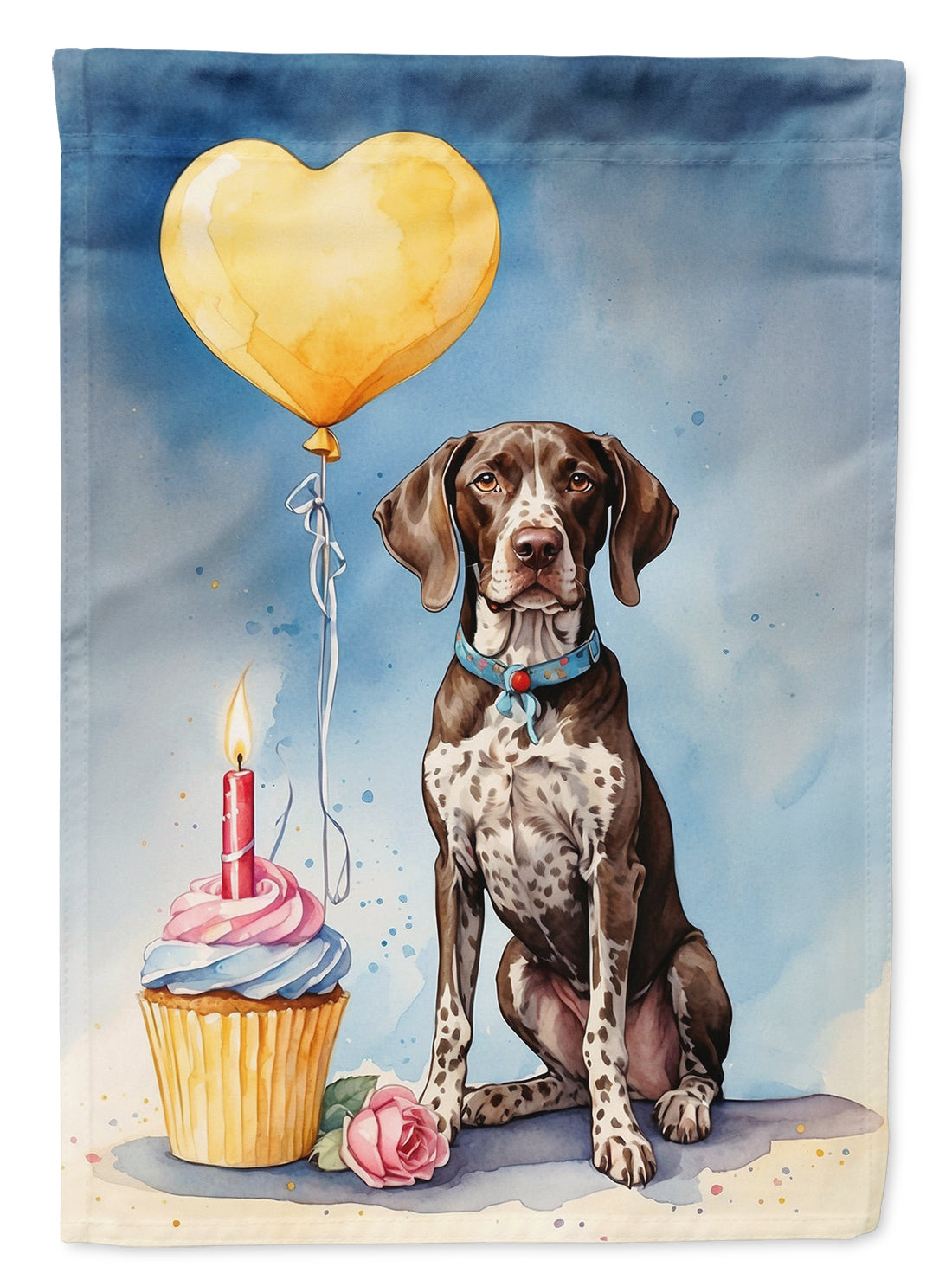 German Shorthaired Pointer Happy Birthday House Flag 28x40 Porch Sleeve Pole Decorative Outside Yard Banner Artwork Wall Hanging, Polyester