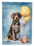 German Wirehaired Pointer Happy Birthday House Flag 28x40 Porch Sleeve Pole Decorative Outside Yard Banner Artwork Wall Hanging, Polyester