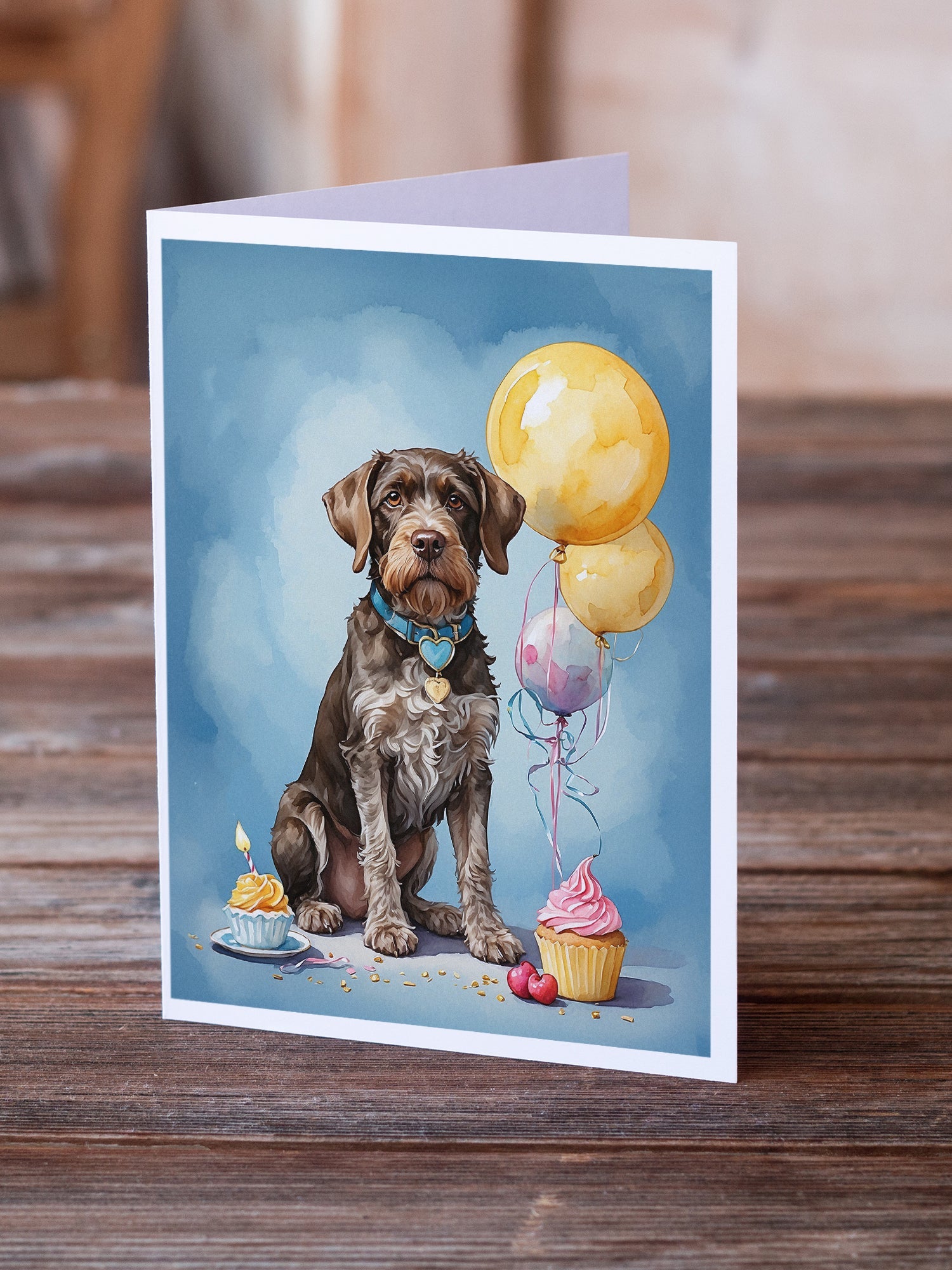 German Wirehaired Pointer Happy Birthday Greeting Cards Pack of 8 Blank Cards with Envelopes Whimsical A7 Size 5x7