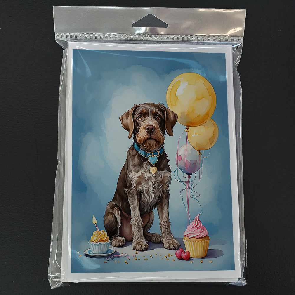 German Wirehaired Pointer Happy Birthday Greeting Cards Pack of 8 Blank Cards with Envelopes Whimsical A7 Size 5x7