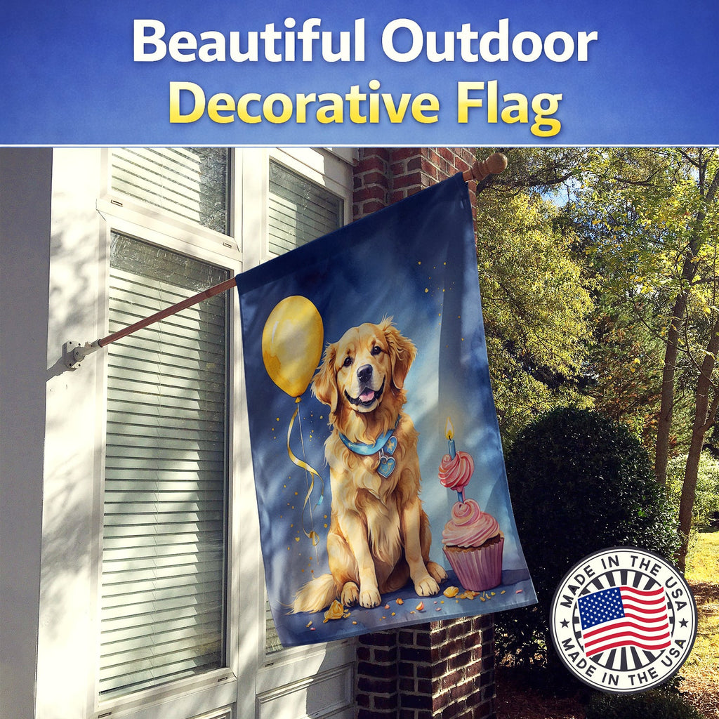 Golden Retriever Happy Birthday House Flag 28x40 Porch Sleeve Pole Decorative Outside Yard Banner Artwork Wall Hanging, Polyester