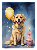 Golden Retriever Happy Birthday House Flag 28x40 Porch Sleeve Pole Decorative Outside Yard Banner Artwork Wall Hanging, Polyester