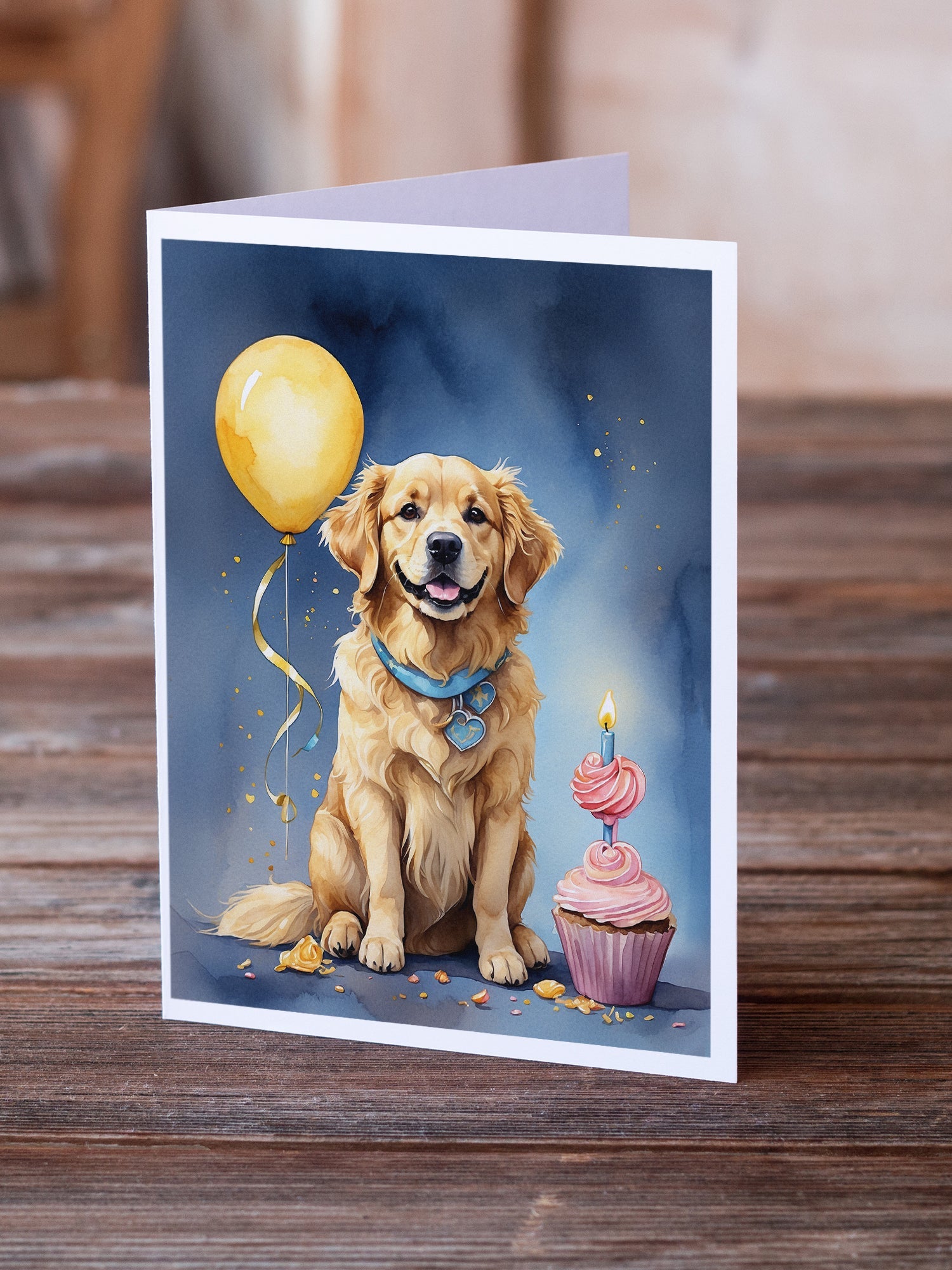 Golden Retriever Happy Birthday Greeting Cards Pack of 8 Blank Cards with Envelopes Whimsical A7 Size 5x7