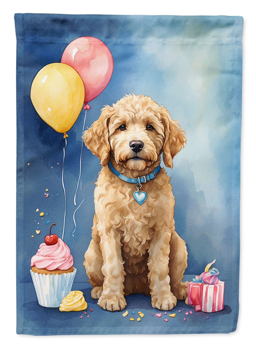 Goldendoodle Happy Birthday House Flag 28x40 Porch Sleeve Pole Decorative Outside Yard Banner Artwork Wall Hanging, Polyester