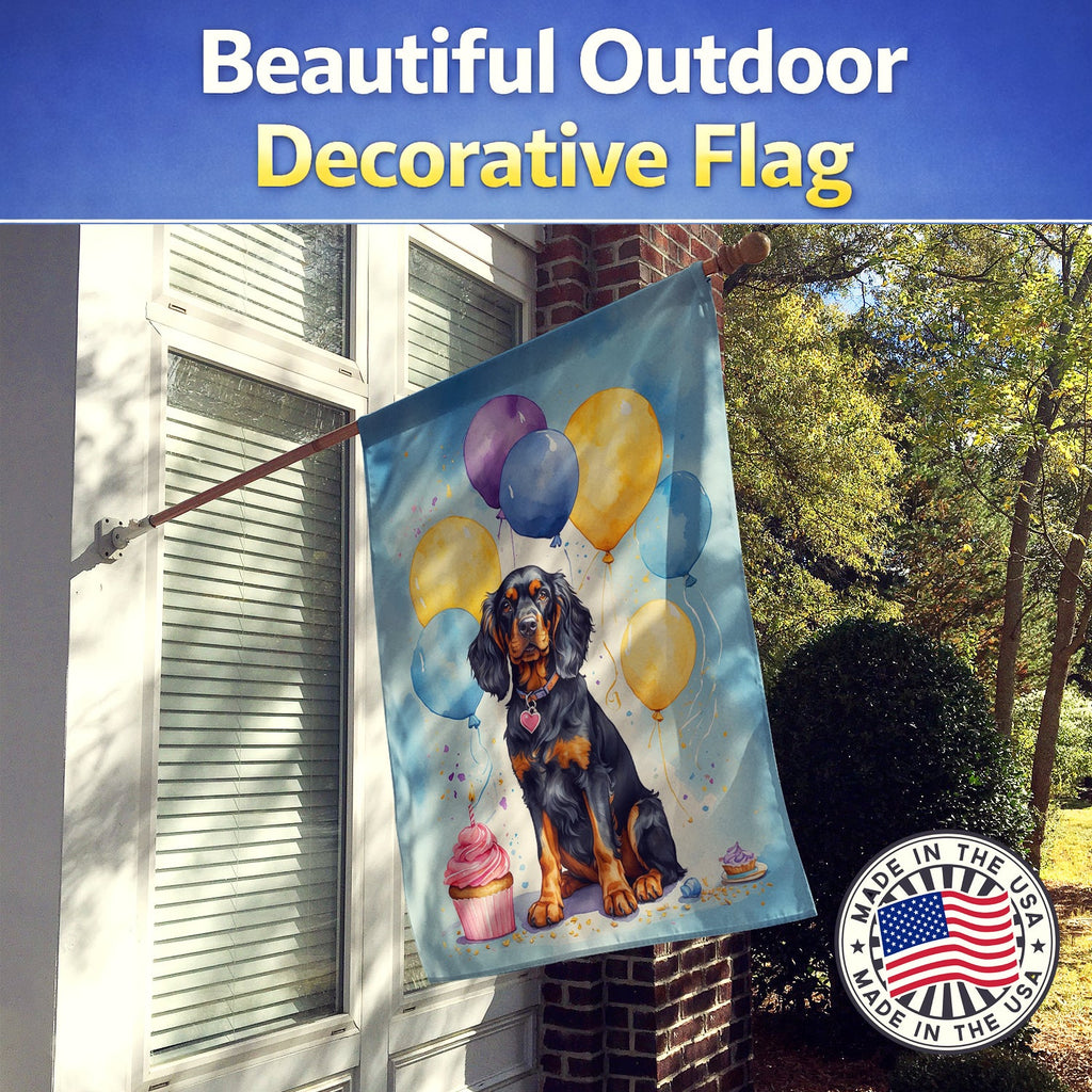 Gordon Setter Happy Birthday House Flag 28x40 Porch Sleeve Pole Decorative Outside Yard Banner Artwork Wall Hanging, Polyester