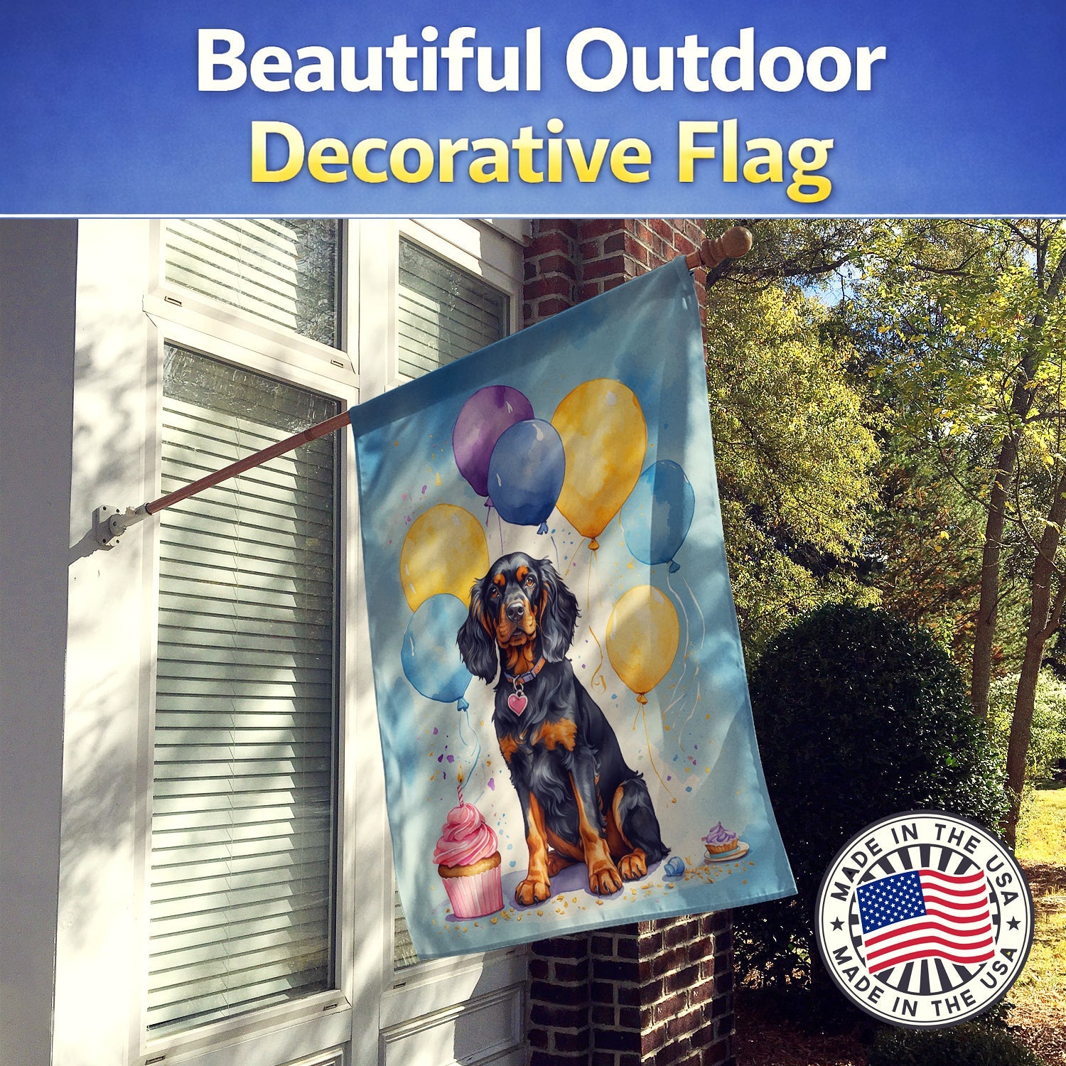 Gordon Setter Happy Birthday House Flag 28x40 Porch Sleeve Pole Decorative Outside Yard Banner Artwork Wall Hanging, Polyester