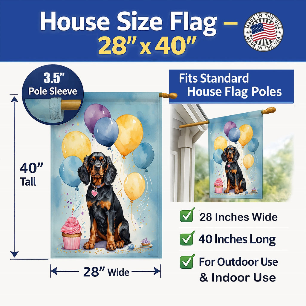 Gordon Setter Happy Birthday House Flag 28x40 Porch Sleeve Pole Decorative Outside Yard Banner Artwork Wall Hanging, Polyester