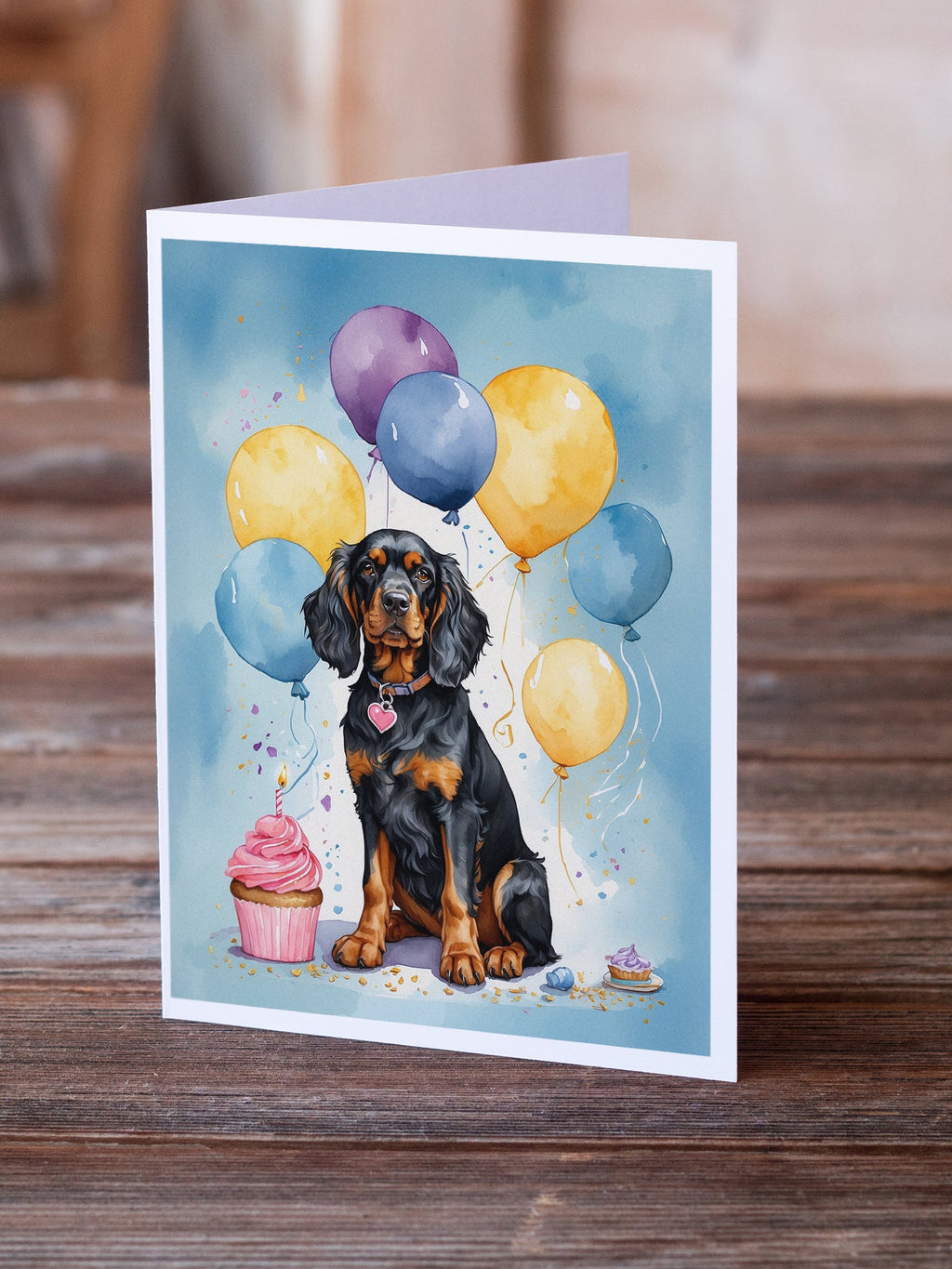 Gordon Setter Happy Birthday Greeting Cards Pack of 8 Blank Cards with Envelopes Whimsical A7 Size 5x7