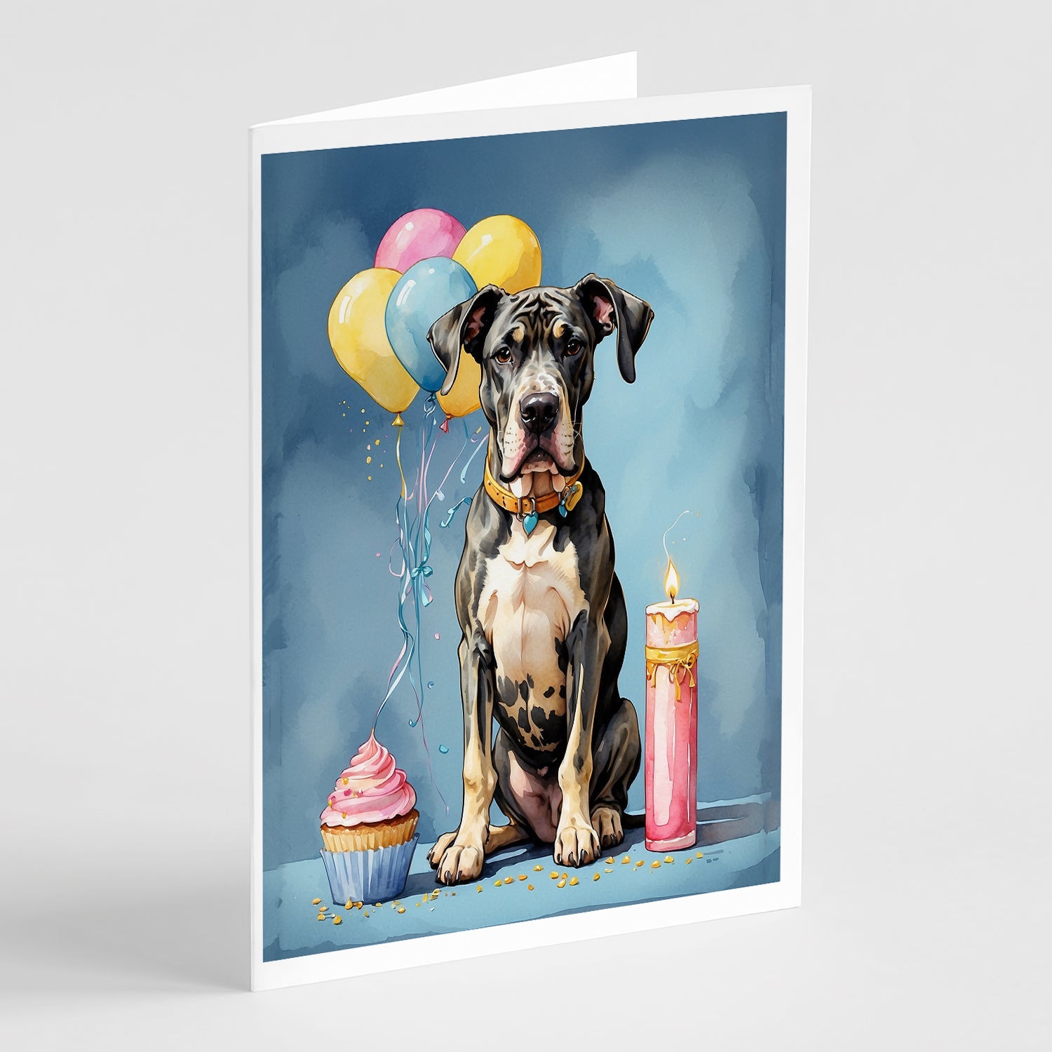 Great Dane Happy Birthday Greeting Cards Pack of 8 Blank Cards with Envelopes Whimsical A7 Size 5x7