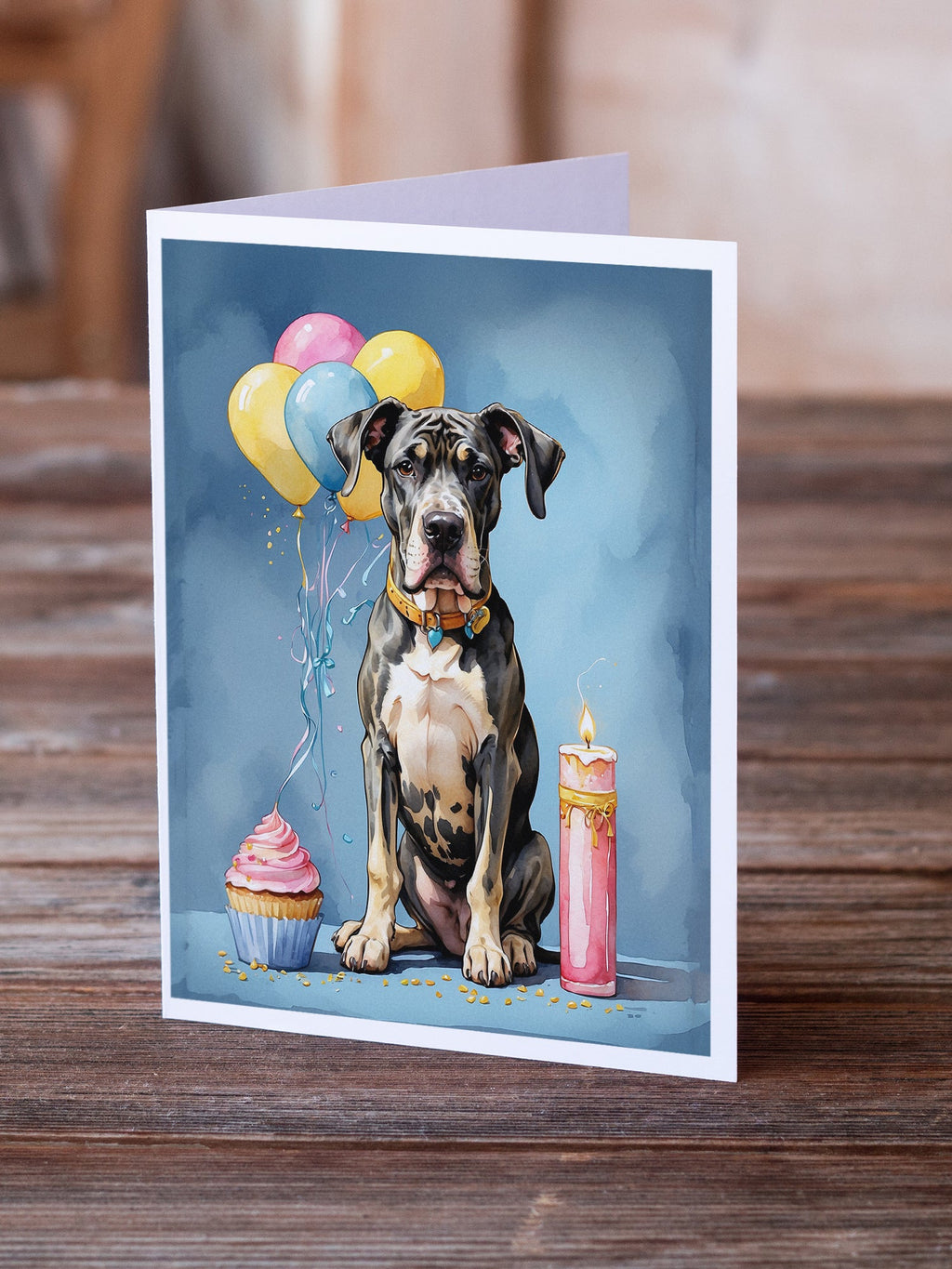 Great Dane Happy Birthday Greeting Cards Pack of 8 Blank Cards with Envelopes Whimsical A7 Size 5x7