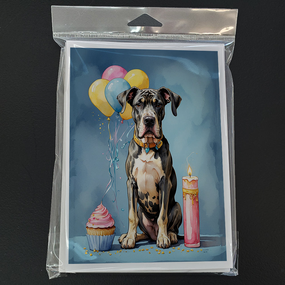 Great Dane Happy Birthday Greeting Cards Pack of 8 Blank Cards with Envelopes Whimsical A7 Size 5x7