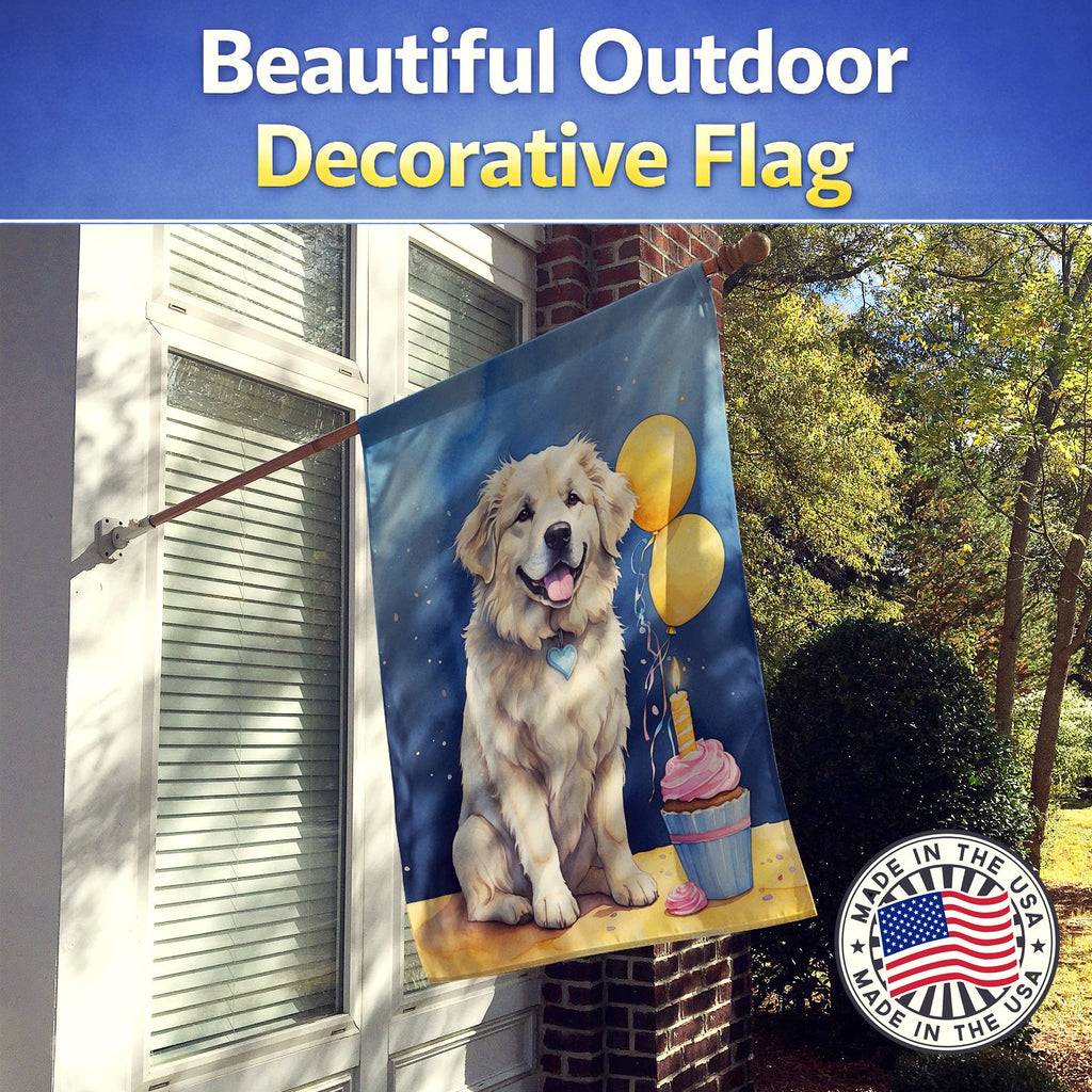 Great Pyrenees Happy Birthday House Flag 28x40 Porch Sleeve Pole Decorative Outside Yard Banner Artwork Wall Hanging, Polyester