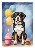 Greater Swiss Mountain Dog Happy Birthday House Flag 28x40 Porch Sleeve Pole Decorative Outside Yard Banner Artwork Wall Hanging, Polyester