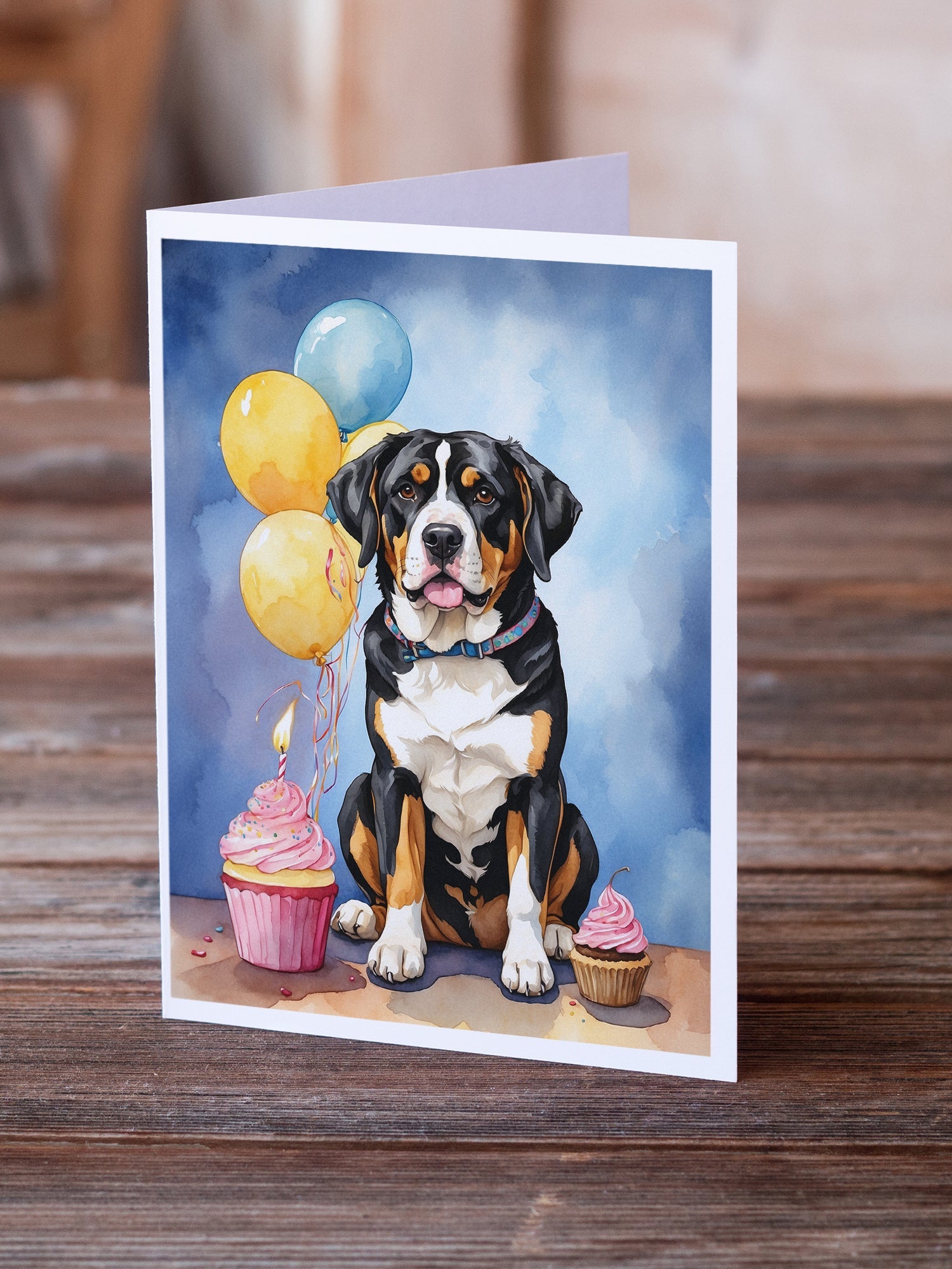 Greater Swiss Mountain Dog Happy Birthday Greeting Cards Pack of 8 Blank Cards with Envelopes Whimsical A7 Size 5x7